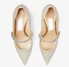 Lady Sandals Pumps Patent Leather Bing Pump 65mmのかかと豪華なクリスタルストラップ先の尖ったつま先オーレリークラシックスタイルの結婚式のパーティードレスハイヒール