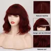 Synthetic Wigs Short Bob for Women Wavy with Bangs Wine Red Heat Resistant Fiber Cosplay hair 230425
