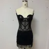 Robes décontractées Chic Sequin Fringe Clubwear Sexy Strabe Bless Insert Bodycon Mini Tassel Party Robe