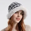 Berretti invernali da donna cappelli a secchiello scozzesi con pelliccia Lady cappello Panama femminile addensare caldo antivento nero fluzzy stile etnico berretto da pescatore