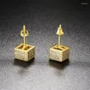 Stud Earrings 1 Pair Hip Hop Cubic Zirconia Paved Bling Iced Out Geometric Cube Earring For Men Women Rapper Jewelry Gifts