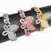 Bangle Hip Hop Bling Out 2 rzęd CZ Miain Bransoletka kubańska mężczyzna mężczyźni Kamień Kamień Kamienna Butterfly Bracelets 12 mm