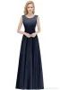 Verklig bild Scoop Neck Evening Dresses Chiffon Lace Top Ruched ärmlös Prom Party Gown Formell tillfälle bär CPS1068