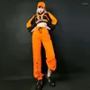 Scene Wear Hip Hop Dance Clothing for Women Orange Crop Top Sweatshirt Pants Loose Jazz Nightclub DJ Show Outfit Costume DNV14218