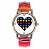 Montres-bracelets Coeur Forme Charme Treillis Coloré Cercle Dot Mode Hommes Femmes Amour Accessoires Rayures Toile Tissu Bande Sport Montre À Quartz