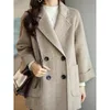 Women's Wool Blends Femmes élégantes mi-longueur manteaux de laine bureau dame automne hiver coréen lâche chaud épais mélange vestes femme survêtement 231124