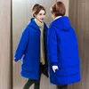 Frauen Trenchcoats Winter Daunen Baumwolljacke 2023 Blaue Kapuze Parker Frauen Oberbekleidung Thicke Warm Lose Mid Long Kleidung Mantel 8XL