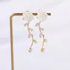Boucles d'oreilles pendantes mode pétale de Rose goutte pour les femmes blanc Long gland Zircon mariages fête bijoux accessoires cadeau