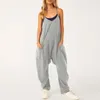 Women's Jumpsuits Rompers Casual loose fitting jumpsuit for women's spaghetti long camis summer pure cotton linen wide leg pants bib sleeveless 230425