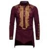 Chemises habillées pour hommes Ramadan à manches longues mode musulman droite mi-longueur imprimé T-Shirts mince vêtements africains hauts