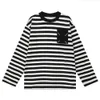 패션 의류 디자이너 Tees Tshirts Spring 가을 가을 New MM6 Magilla Black White Stripe Quadrangle 니트 긴 슬리브 티셔츠 느슨한 캐주얼 남성 여성 커플