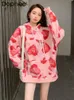 Kadın Hoodies Sweatshirts Pink Love Boyalı Sweatshirt bayanlar moda kapüşonlu ceket 2023 Sonbahar Kış Giysileri Kadınlar Gevşek BF Boşta Stil