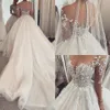 Robes De mariée en dentelle blanche, manches longues transparentes, perles brillantes, Illusion De perles sur mesure, ligne a, sur mesure, 2023