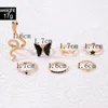 Cluster Rings Luxury Butterfly Joint Ring Set INS Trendy Snake Geometry Baby Alloy Metal Opening Jewelry Anillo 7pcs / set 22494