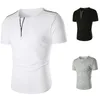 Мужские футболки Летняя мужская повседневная однотонная декоративная футболка с V-образным вырезом и пуговицами 230425