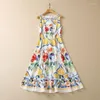 Casual Dresses Drop Italy Målad keramik Tryckt Kvinnokläder ärmlös handgjorda väska Buckle Fashion Printing Flower Dress