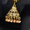 Kolczyki Dangle Vintage złoty kolor czarne akrylowe koraliki Tassel Jhumka for Women Bell Festival impreza etniczna Afgańska biżuteria