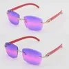 New Designer Rimless Diamond cut Lens Sunglasses Red Wood Sunglasses Male and Female metal frame 8200757 Square Lens Eyeglasses Fashion Red Wooden glasses Luxury