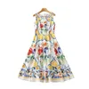 Casual Dresses Drop Italy Målad keramik Tryckt Kvinnokläder ärmlös handgjorda väska Buckle Fashion Printing Flower Dress