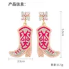 Boucles d'Oreilles Pendantes Pave Cowboy Boot Drop Pour Femme - Bleu Ciel/Rose Western Nashville Cowgirl Avec Strass