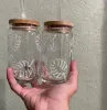 CA/ABD Depo 16 oz süblimasyon cam bira kupaları bambu kapaklı saman diy boşluklar buzlu temizlik şekilli tumbler bardaklar ısı transfer kokteyli