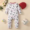 Rompers 0 18 månader född baby flicka romper kläder långärmad blomma bodysuit kostym härlig vår jumpsuit outfit med hatt 231124