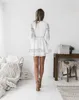 Sukienki Bohemian Casual Mini Dress Women Fashion Spring Solid White Casual Ubrania w V-dół z długim rękawem