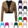 Vestes pour femmes Belle Poque Veste Femme Vêtements Paillettes Brillantes Manches Longues Coupe Longueur Ouvert Avant Boléro Haussant L'épaule Printemps Automne Top 230425