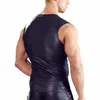 Body Shapers pour homme T-shirt sans manches en cuir mat sexy pour homme