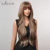 Syntetiska peruker Easihair Brown Blandad blondin med Bang Long Natural Wavy Hair Wig For Black Women Daily Cosplay Använd värmebeständig 230425