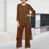 Women's Two Piece Pants Women Cardigan Vest Solid Color Chiffon Elegant Coat Top Trousers Loose Fit Simple Vacation Outfit