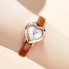 Relógios de pulso moda coração forma pequena mulheres relógios diamante impermeável ultra-fino quartzo senhoras relógio elegante relógio feminino