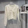Women's Knits Short Beaded Cardigan For Women 2023 Autumn Coat Gem Tassel Design Elegant Sweater Knitted Small Coats