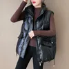 Chalecos de mujer, chaqueta acolchada de algodón de Color brillante corto con cuello levantado para mujer, chaleco de invierno sin mangas para mujer, chaleco 230424