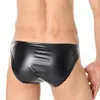 Hommes Faux cuir slips taille basse Club scène sous-vêtements masculin poche de renflement mâle caleçon Slip Sexy Bikini Gay culotte Cueca