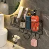 Bathroom Shelves Wall-Mounted Bathroom Shelf No Punching Iron Toiletries Storage Rack with Hook for Shampoo Shower Gel Organizer Rustproof Shelf 231124