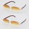 New Designer Rimless Diamond cut Lens Sunglasses Original Wood Sunglasses Male and Female metal frame Square Lens Eyeglasses Fashion Wooden glasses Size 60-18-140MM
