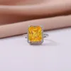 Anneaux de cluster ufooro mode bague de mariage platine charme grand cube jaune zircon bijoux princesse fiançailles pour femmes