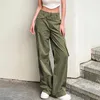 Women's Pants Casual Street Wind Pocket Overalls High Waist Army Green