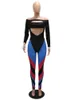 Kvinnors tvåbitar byxor Sexig fitnessbyxa Set modekläder 2023 Black Cut Out Long Sleeve Bodysuit and Print Slim Leging Co Ord Suit