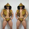 Men's Tracksuits Nightclub Dj Men Dancer Gogo Costume Burning Man Outfit Pole Dance Clothes Hooded Sleeveless Lens Vest Briefs Top Shorts