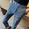 Pantaloni da uomo Pantalones Hombre Nuovi pantaloni da completo a vita allungata per uomo Abbigliamento Abbigliamento formale da lavoro Slim Fit Pantaloni da ufficio a righe casual zln231125