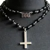 Pendentif Colliers Gothique Chapelet Croix Charme Ras Du Cou Mode Inversé 666 Symbole Hip Hop Punk Bijoux Cadeau Noir Perle Chaîne Collier TrendPend