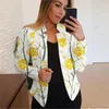 Kadın Ceketleri Sonbahar Çiçek Baskı Takımları Kadınlar İçin 2023 İnce Çizgisiz Ofis Bayanlar Zarif Ceket Stand Yakası Uzun Kollu İnce Blazer