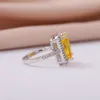 Anneaux de cluster ufooro mode bague de mariage platine charme grand cube jaune zircon bijoux princesse fiançailles pour femmes