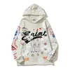 2023 Harajuku Retro Kapok Graffit Casual Hooded Hoodies Men and Women Streetwear Oversized Terry Sweatshirts Loose Hip Hop Hoody