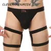 Mannen erotische lingerie sexy G-snaar mannelijk ondergoed T terug man jockstrap string zakje slips slipje met ring kousenbanden