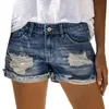 Kvinnors shorts höga midja hål rippade denim kvinnliga sommarkoreanska rullade breda ben lös plusstorlek Jean Shorts 230424