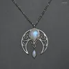 Hänghalsband Vintage Style Punk Moonstone Moon Silver Color Charm Necklace For Women Wedding Party Boho Jewelry Gifts E907