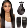 10A Brazilian Straight Human Hair Bundles With HD Lace Closure Unprocessed Natural Black Hair Extensions Weave With Top Closures Sale Deal